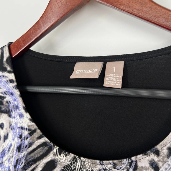 Chico’s Size 1 or M Medium Black Leopard Blouse Shirt Top Casual Work - Picture 2 of 6